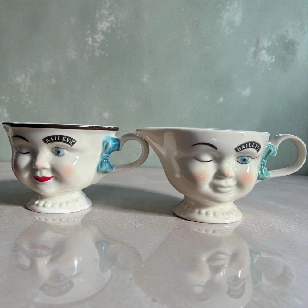 Vintage Baileys Mug Yum Mrs & Mr Blue Bow Winking Limited Edition Set Of 5 1996 - Picture 7 of 12